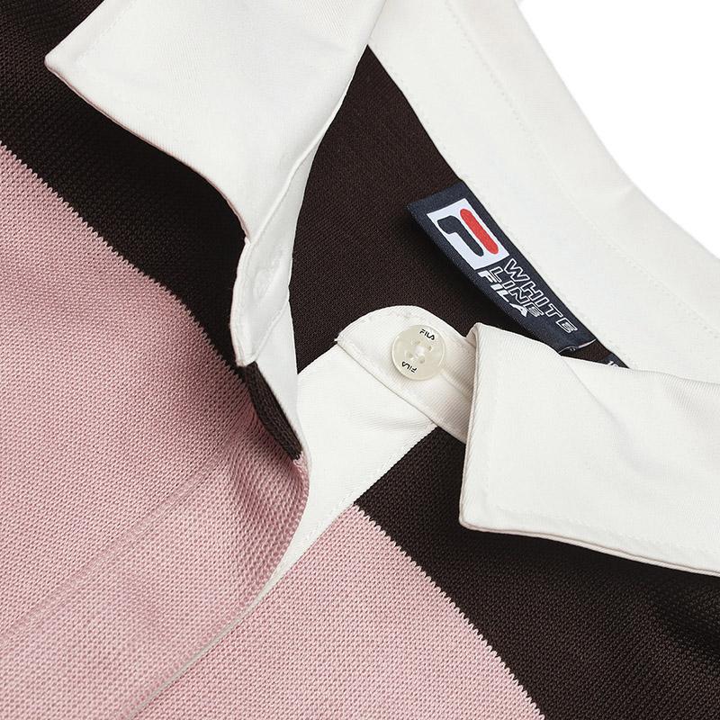 Fila Striped Knitted College Style Long Sleeve Polo Shirt Women Tops Coffee-Brown F11W519219FBN