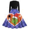 Ladies' Fashionable Retro Long Sleeved Square Neck Christmas Printed Evening Dress Dress