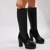 Fashion Tall Boots Women Autumn New Round Toe Side Zipper Platform Anti-Slip Wear-Resistant No Knee High Heels