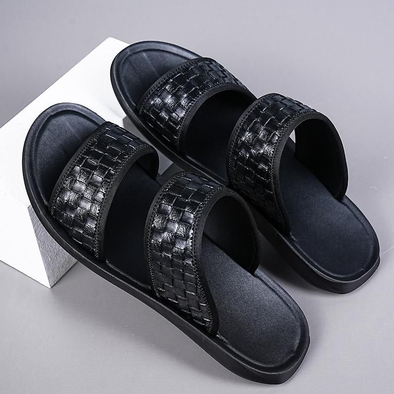 Men Black Leather Slippers Flats Summer Brown Sandals Outdoor White Wide Head Beach Shoes for Father Over Sized 46 47 48
