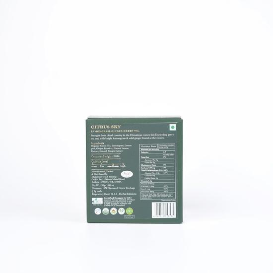 LUXMI Estates Citrus Sky Lemongrass Ginger Green Tea - 15 Tea Bags (30 Gram) Pack|Certified Organic Darjeeling Green Tea