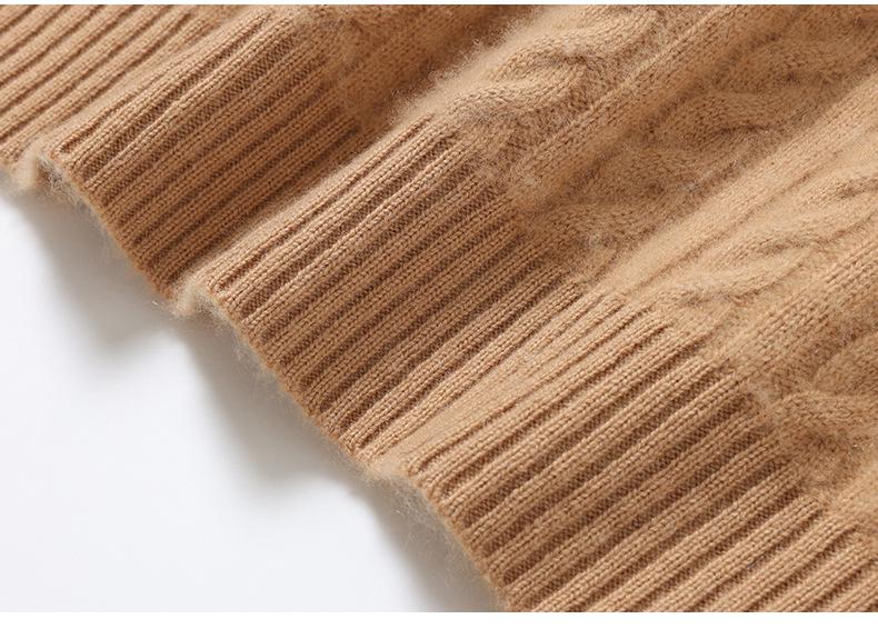 Women's Soft Cashmere Bamboo Leaf Sweater - Double-Strand, Round Neck, Perfect for Autumn and Winter