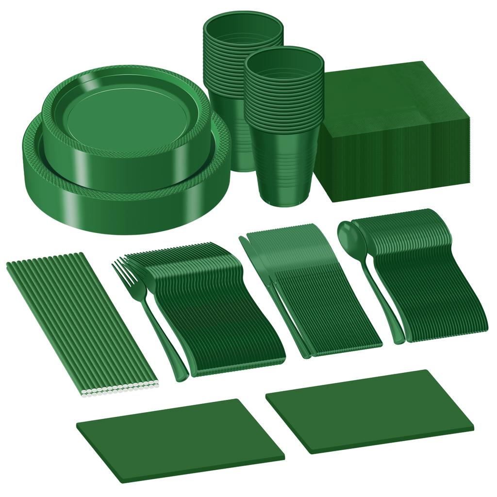 Disposable Plastic Plate Set, Solid Color Party Tableware, Birthday Decoration Plate And Cup Set.