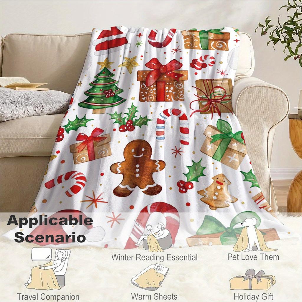Christmas Themed Knitted Flannel Blanket Soft Comfortable Bedding For Sofa Office Gift Camping Travel Lightweight For All Season