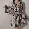 Women's Velvet Butterfly Print Deep V Padded Cami Sleep Dress with Robe Lounge Set