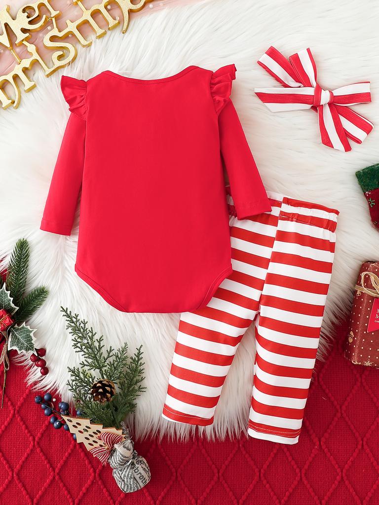 Alphabet Print Baby Romper Set - Bow Pants Two-Piece Outfit