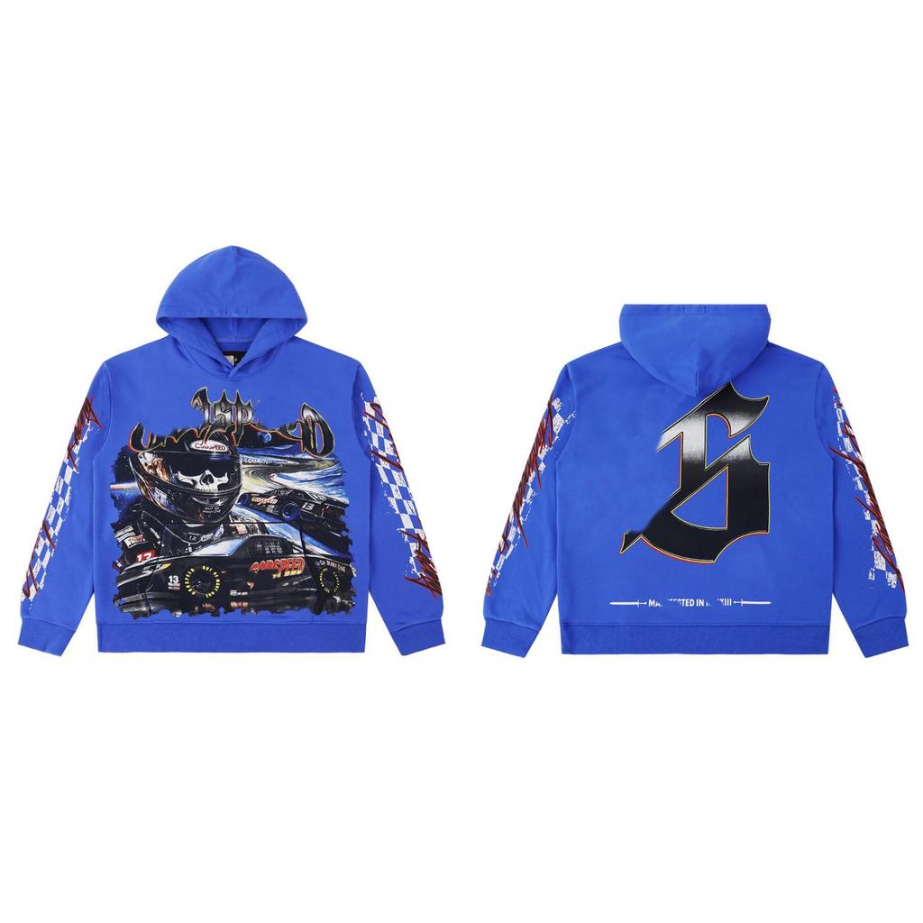 Godspeed Retro Skull Racer Hoodie - Washed-Out Street Rock Style