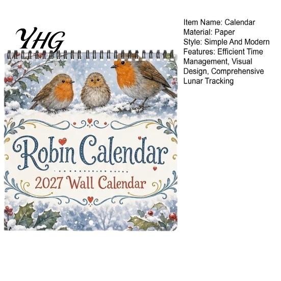 Daily Task Tracker 2027 Bird Wall Calendar, 12-Month Monthly Planner for Home Office Kitchen, Festival Event Cultural Decor with Beautifully