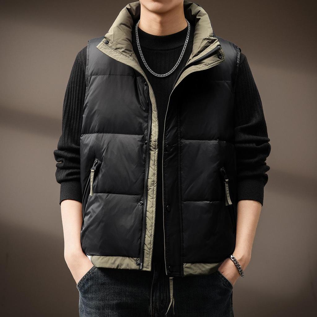 Men's Winter White Duck Down Vest - High-End, Lightweight, Stand-Up Collar, Warm and Thickened Sleeveless Outerwear