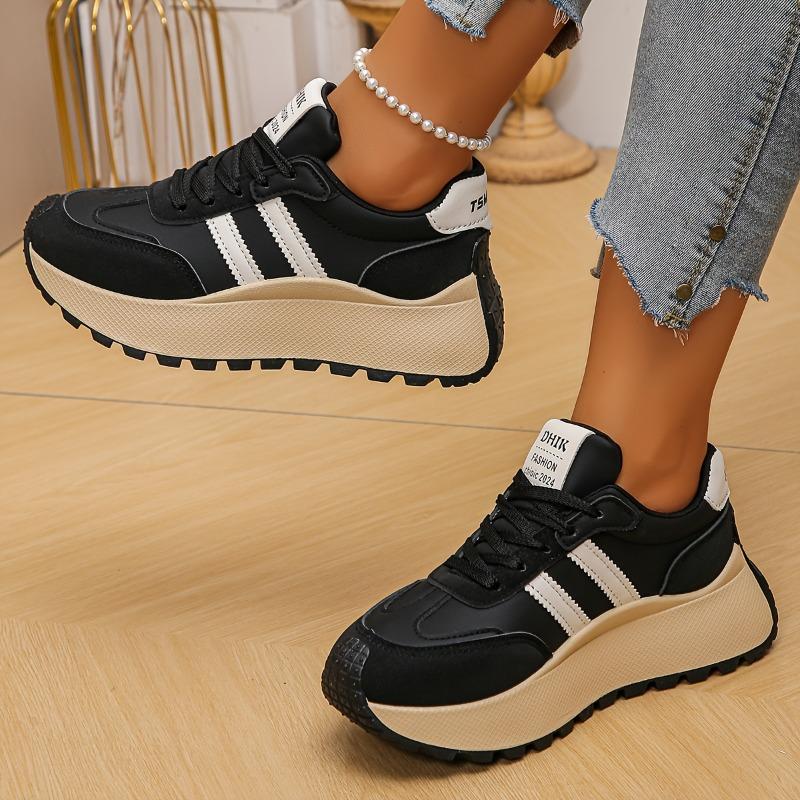 Women's Low-Top Sneakers - White & Beige Lace-Up Shoes, Synthetic Cover Upper, Cushioned Rubber Sole for Everyday & Formal Outfits - Fall Shoes