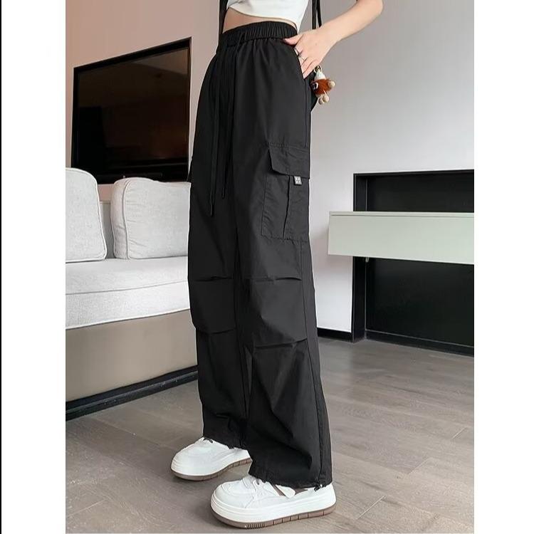 

Женские летние рабочие брюки быстросохнущего американского стиля: С высокой талией, свободные, прямого кроя, утягивающие широкие брюки-джоггеры с манжетами 3XL чёрный