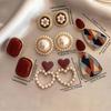 5 Pairs of Women's Fashion Earrings In Burgundy Faux Pearl Design, Suitable for Everyday Wear, Parties, Valentine's Day, or Birthday Gifts