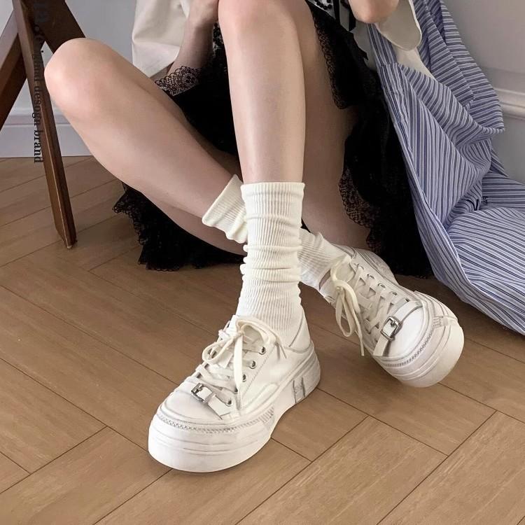 Casual American dirty and old big head bread little white shoes New year's new white platform muffin heightening board shoes