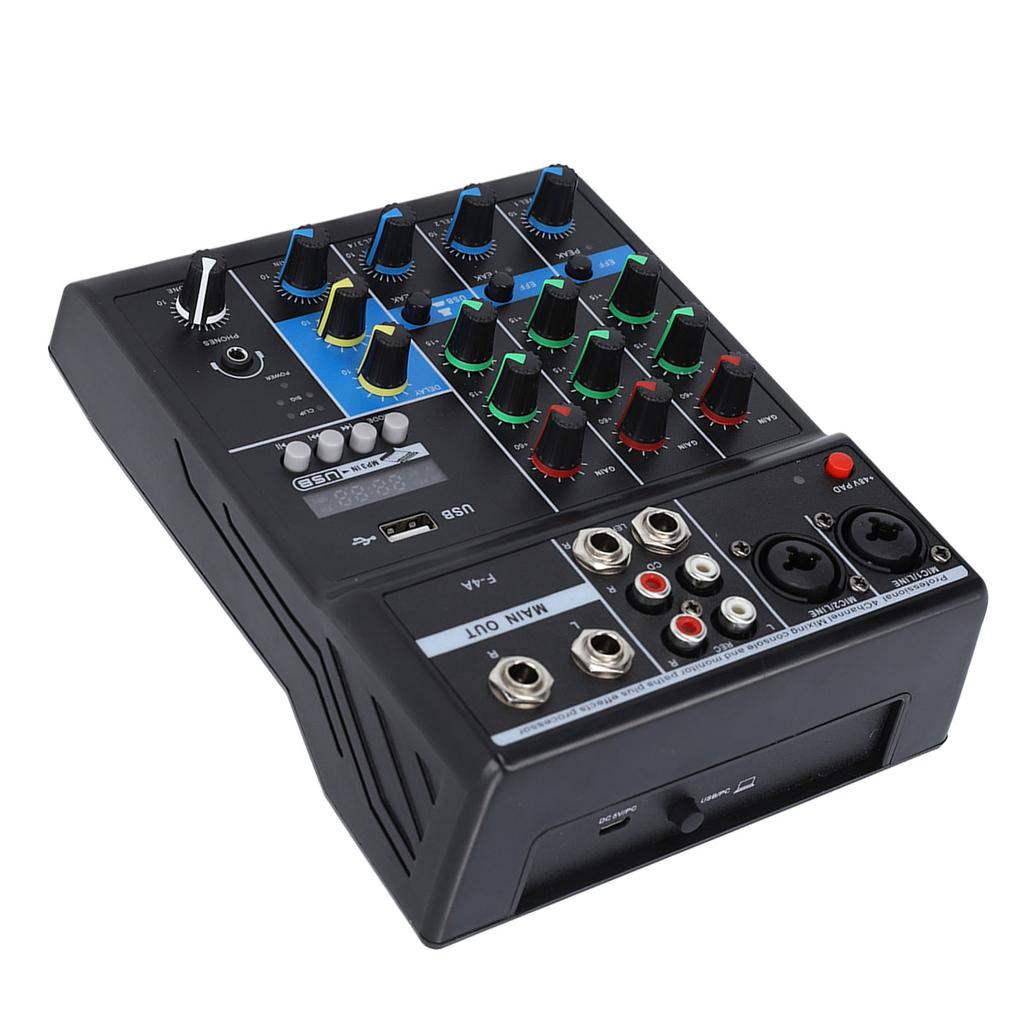 Sound Mixer USB BT 4 Channel Sound Mixing Console with 48V Phantom Button for Stage Performance