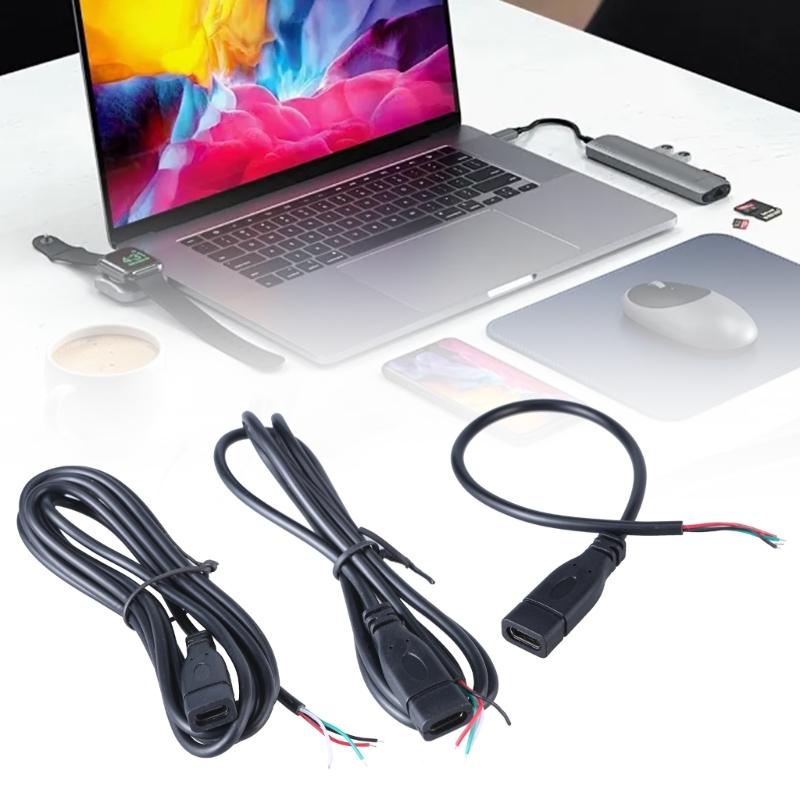 Multipurpose Type C Data Line USB C Power Cable with Solderable End Support Data Transfer for 5V Speaker Fan LED Light