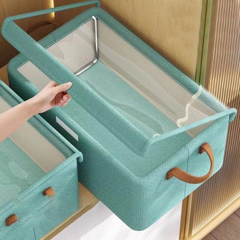 Foldable Fabric Storage Box with Steel Frame & Cover Collapsible Organizer for Underwear Clothes Wardrobe Space-Saving