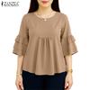 ZANZEA Women Casual Round Neck Solid Color 3/4 Sleeve Loose Blouse