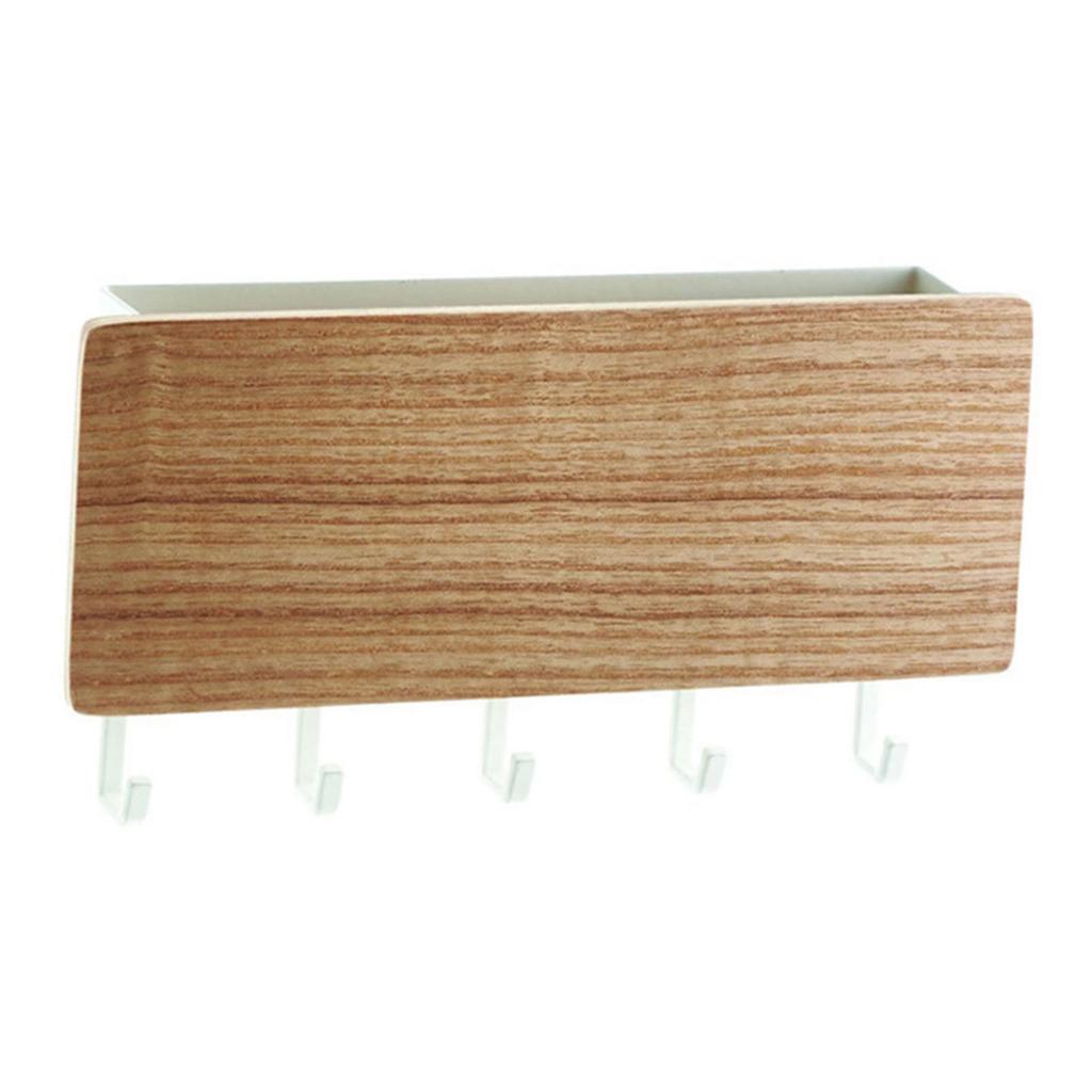 Japanischer Schlüsselhalter aus Holz zur Wandmontage mit 5 Haken, stanzfrei, multifunktionaler Schlüsselaufhänger für Zuhause