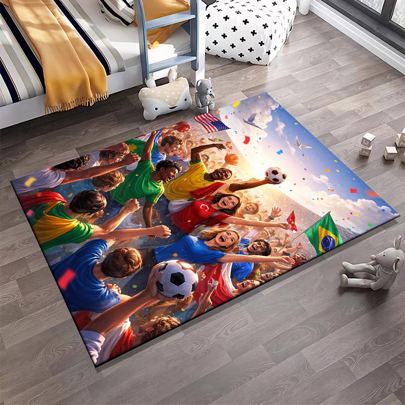 Soccer Celebration Carpet with Diverse Fans and Flags Design Suitable for use as an anti-slip for living room bedroom sofas