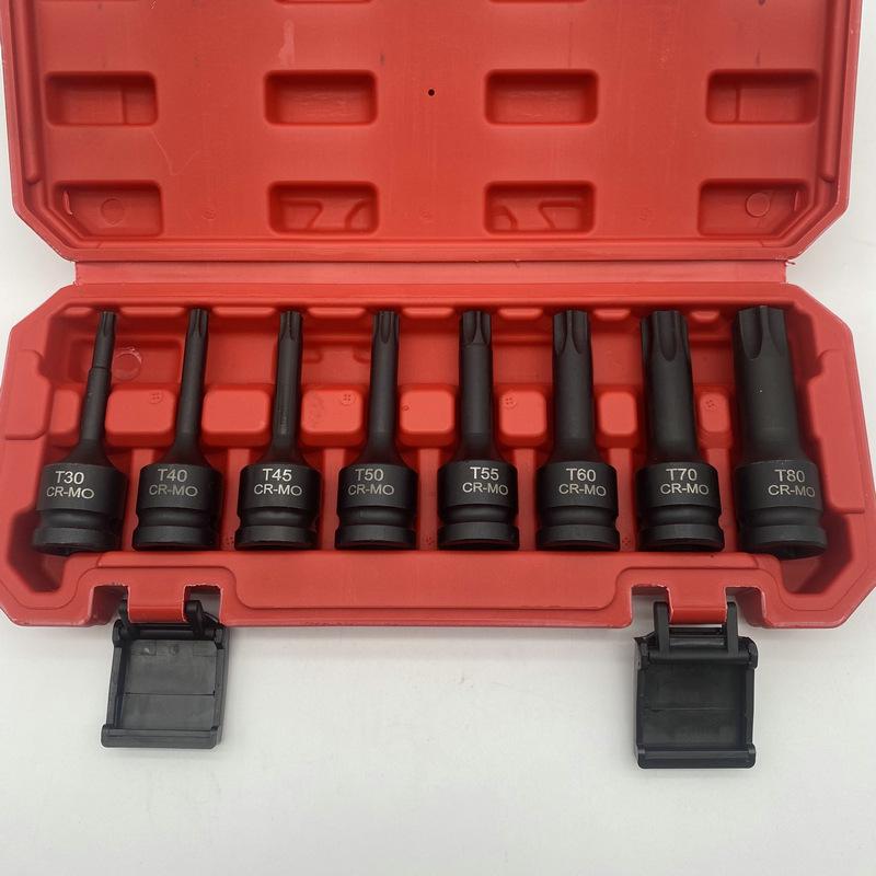 1/2" T-Type Air Impact Wrench Set: 8-Piece Pneumatic Hex Screwdriver & Socket Set for Auto Repair.