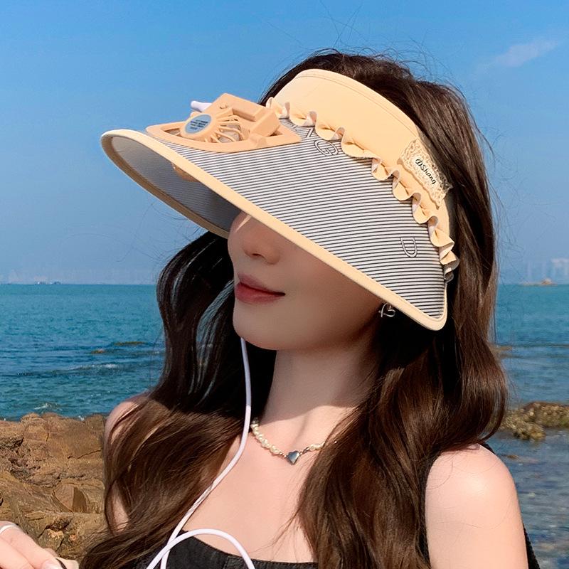 Women's Rechargeable UV Protection Sun Hat with Large Brim for Cycling