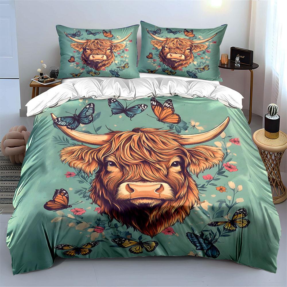 Highland Cow Art Print Set Multiple Sizes Kid'S And Adults' Bedroom Exquisite 3Pc Bedding Set, Gift