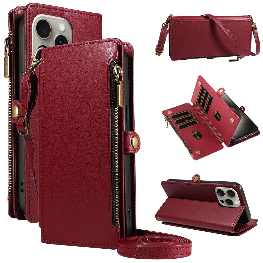Applicable to iPhone 17 Pro Max protective case, zipper wallet, mobile phone case, leather case, anti-drop mobile phone case.