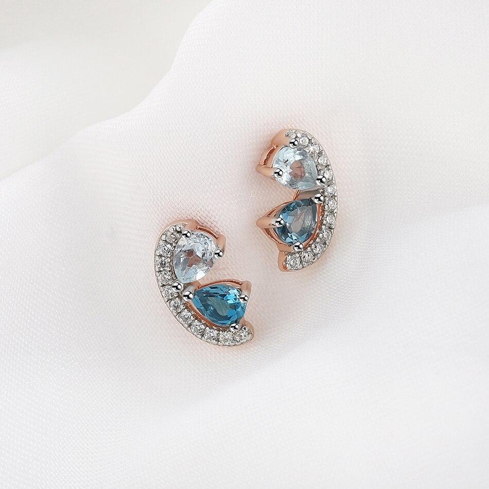 925 Sterling Silber Edelstein-Ohrringe für Frauen, blauer Topas, hübscher Ohrstecker, Geburtstagsgeschenk, zarter feiner Schmuck, rosévergoldet