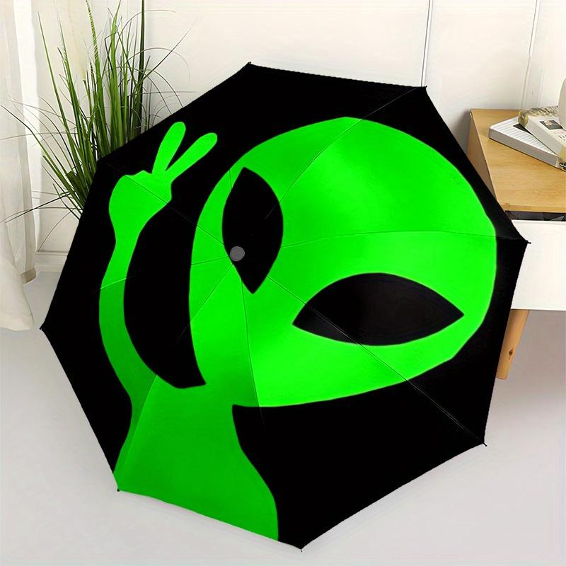 1pc Alien Peace Sign Automatic Open/Close Umbrella, Umbrella with cartoon Design, Portable Compact Umbrella for Men & Women, Good Holiday Gi