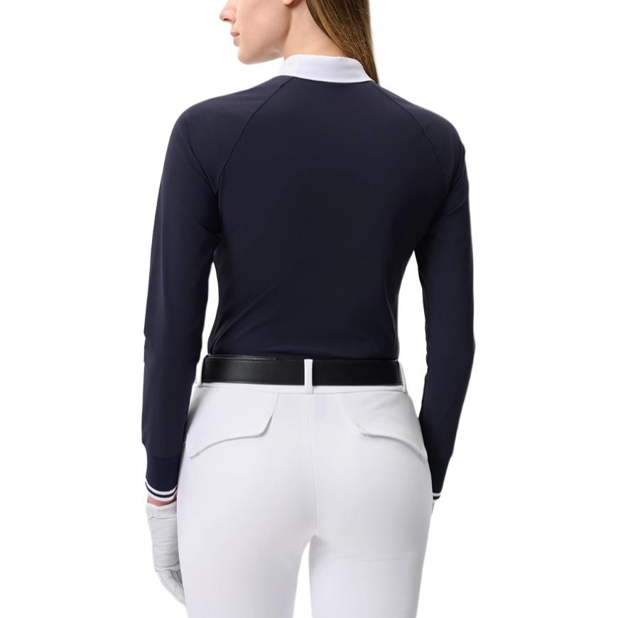 Fila Fitted Versatile Knitted Long Sleeve Nautical Polo Shirt Women Tops Tidal-Blue A11W515209F-DB