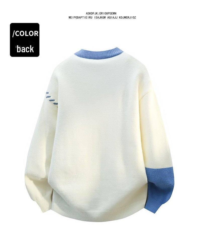 A/W 2025 Color Block Knit Sweater - Casual Couple's Round Neck Top