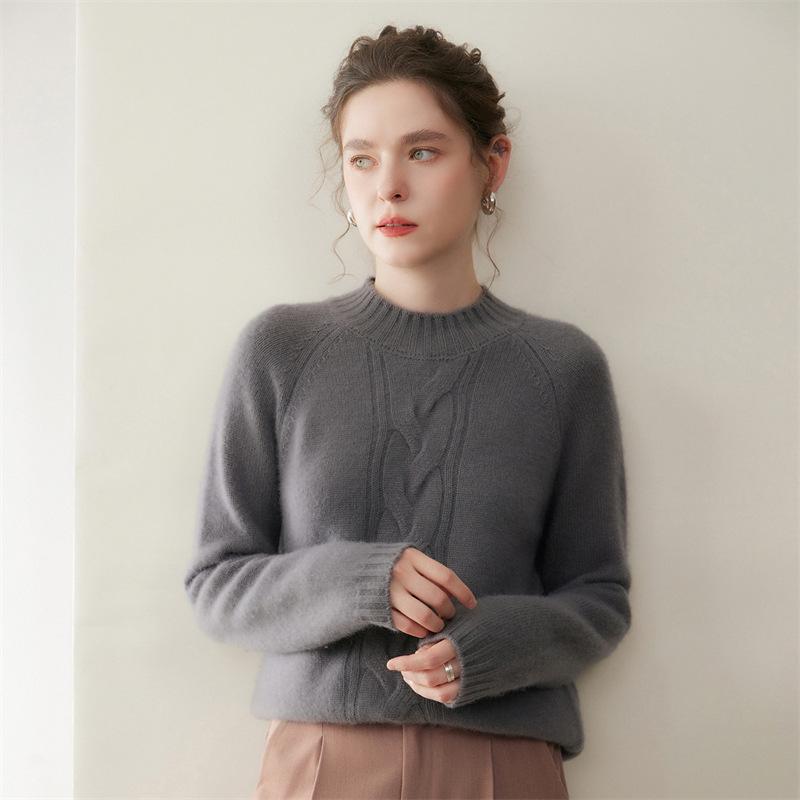 High Neck Cashmere Women's Cable Knit Pullover Sweater - Autumn/Winter Style