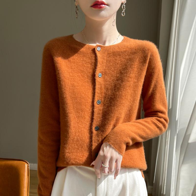 

Women s Autumn/Winter Round Neck Thin Loose Knit Cardigan Sweater Medium