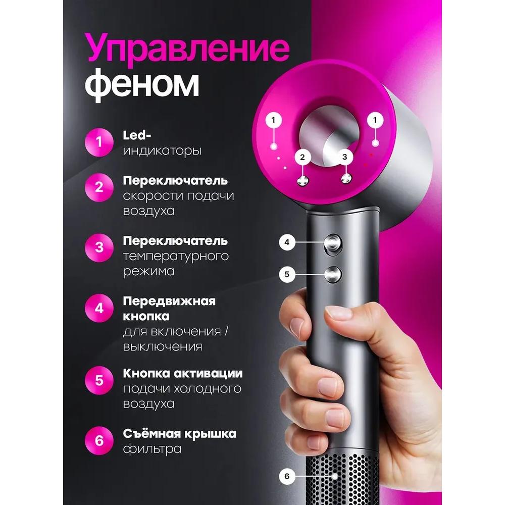 Professional hair dryer, 5 brackets, 4 working modes, 2600 W, pink