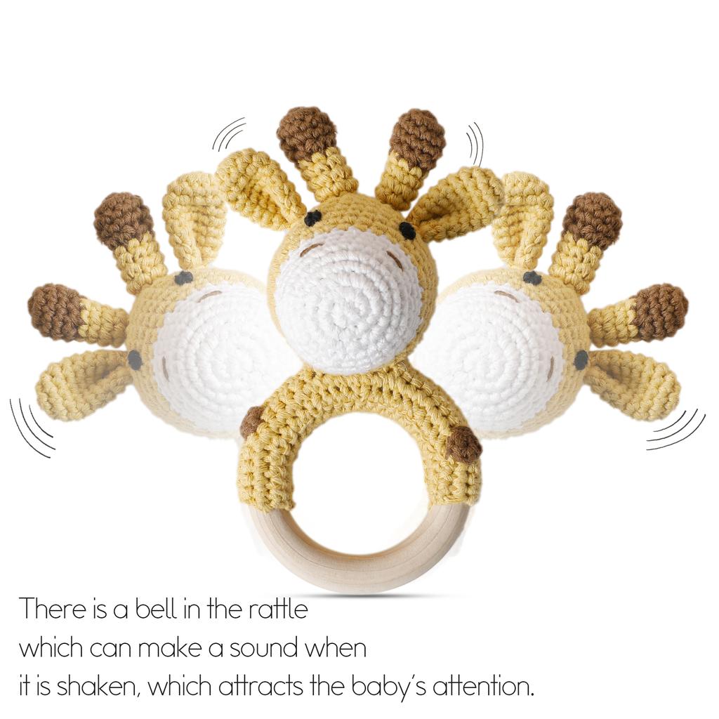 1Pc Baby Ratter Toys Wooden Teether Crochet Animals Bpa Free Rattle Toy Newborn Amigurumi Teether Baby Rattles Gifts For Newborn