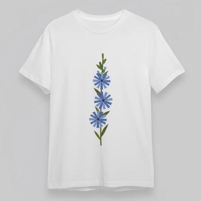 T-shirt Classique Tendance Grande Taille Femme Bleu Motif Tige de Fleur T-shirt 100% Coton