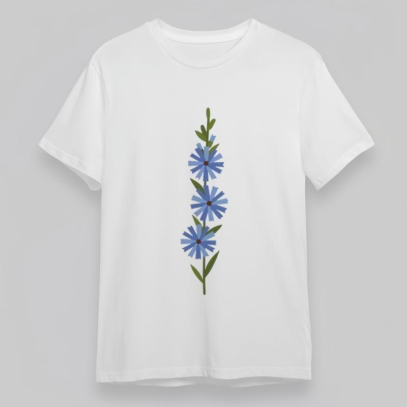 

Women s Plus Size Trend Classic T-Shirt Blue Flower Stem Graphic 100% Cotton Tee L