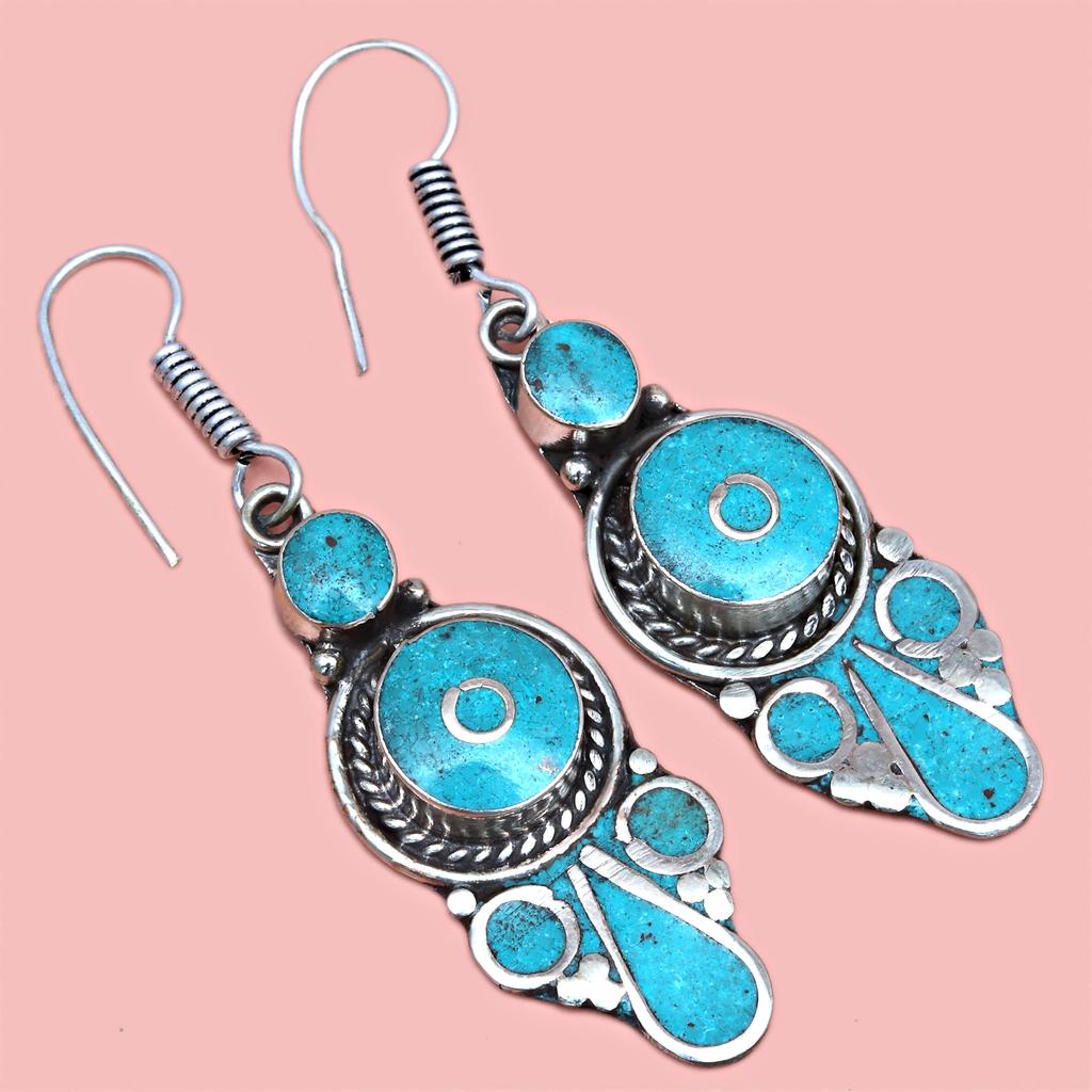 Tibetan Turquoise Lapis Lazuli Nepali Earrings Handmade Jewelry Coral Tribal