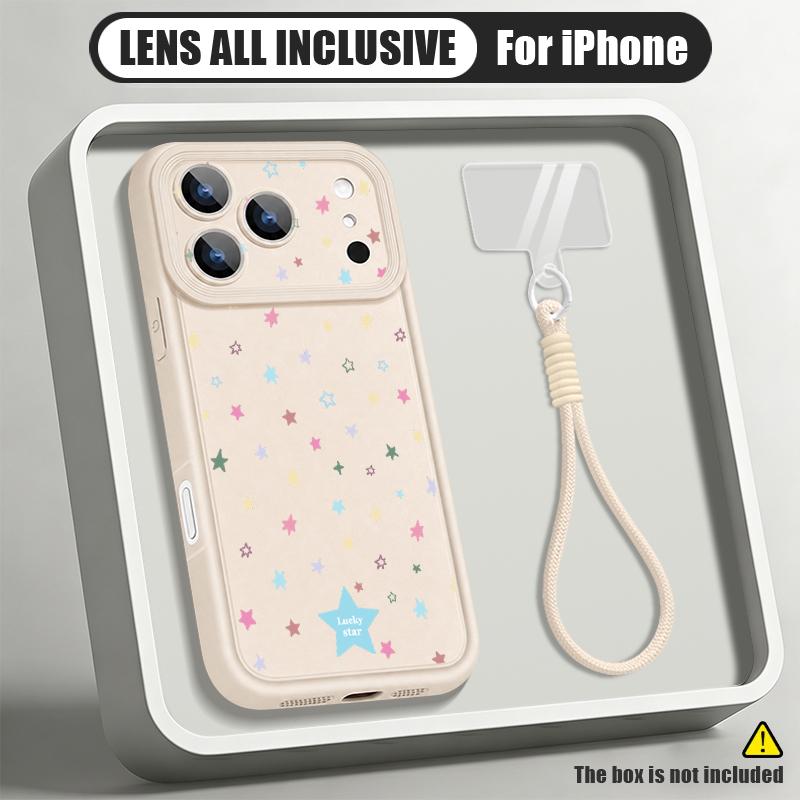 Colorful Stars Print Lanyard Case For iPhone 18 Pro Max Shockproof Bumper Soft Silicone Cover For iPhone 17 16 15 14 13 Pro Max 17E
