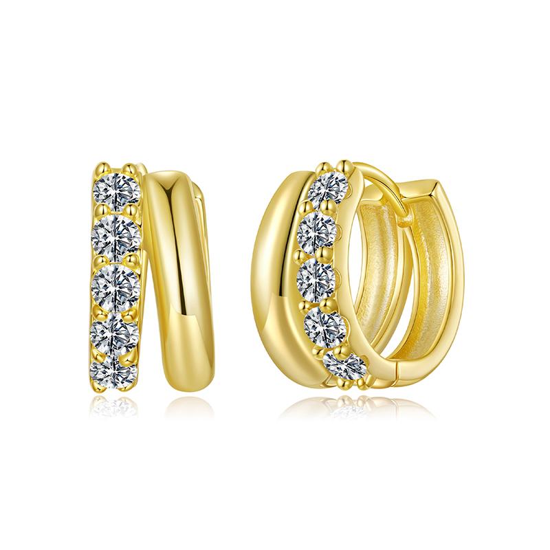 BAMOER 0.3CT Double-layer Moissanite Huggies Earring, 925 Silver Sparking Hoop Earring for Women Hypoallergenic Jewelry