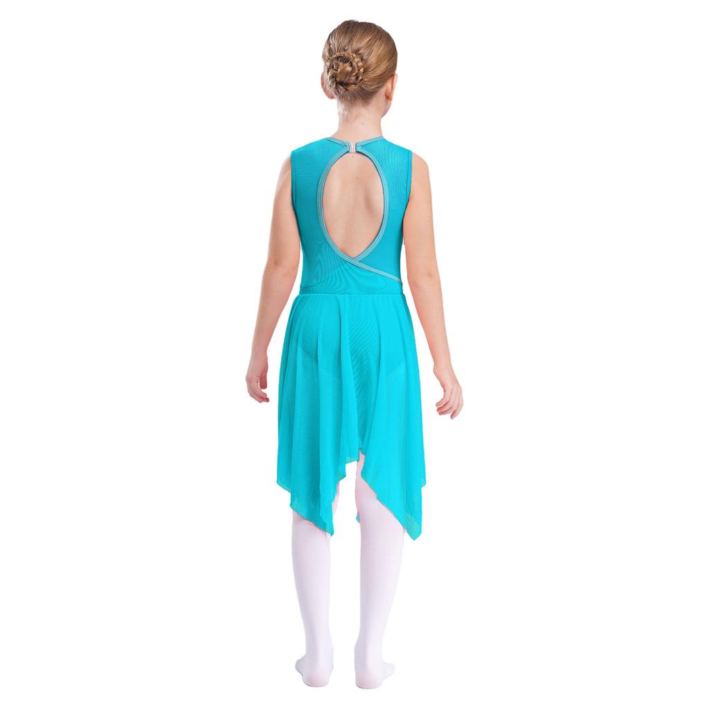Girls Sleeveless Spandex Mesh Criss Cross Hollow Backless Dance Dress