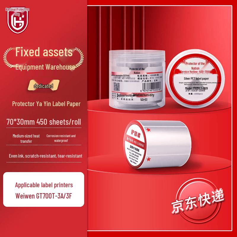 Protector 70x30mm PET Silver Asset Labels