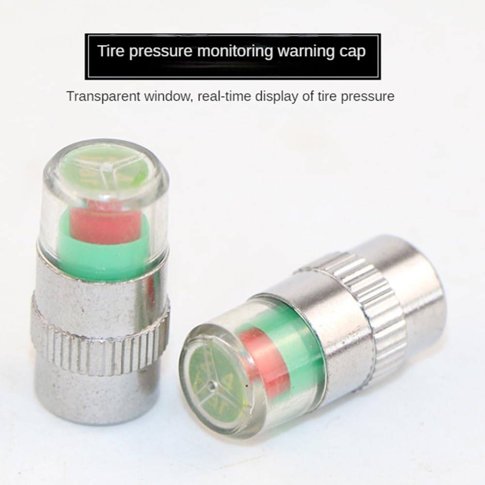 Azwamkue 4pcs Car Tire Pressure Indicator Tire Pressure Gauge Indicator Alert Monitor Valve Cap Sensor External Valve Detection