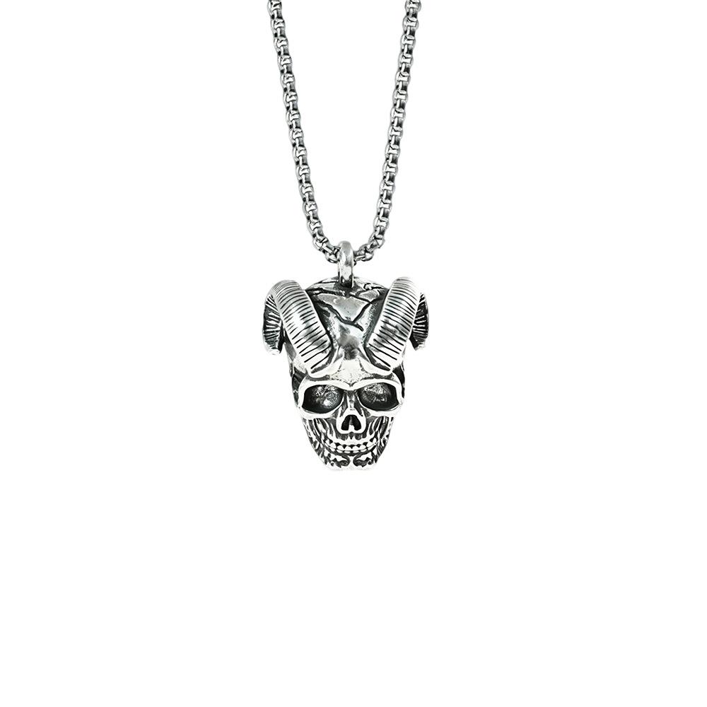Retro Ram Horns Skull Necklace Men's Trendy Hip-hop Style Clavicle Chain Fashion Pendant