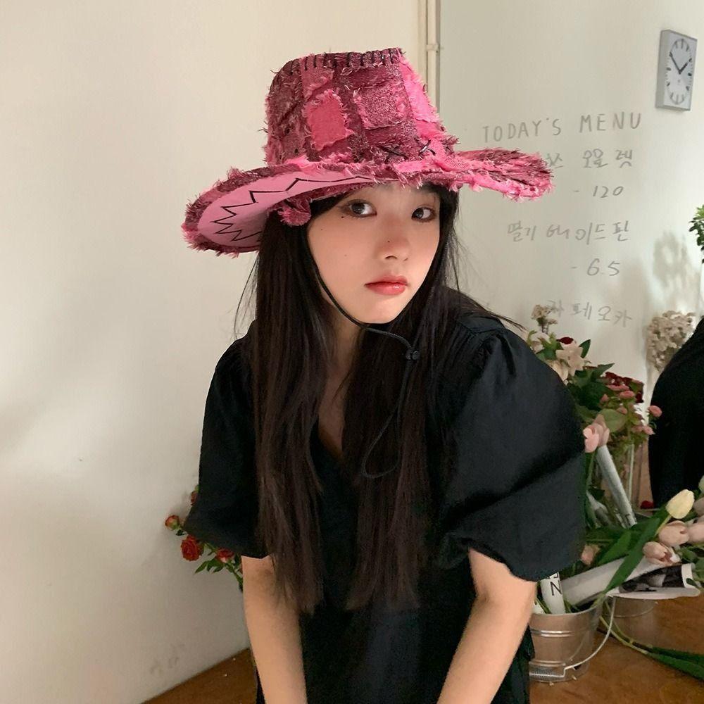 Adjustable Wide Brim Sun Hat Y2k Plaid Knight Hat Vintage Western Cowboy Hat for Male Female
