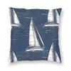 Sailboat In Sea Navy Blue Square Pillowcase Polyester Linen Velvet Printed Zip Decorative Throw Pillow Case Home