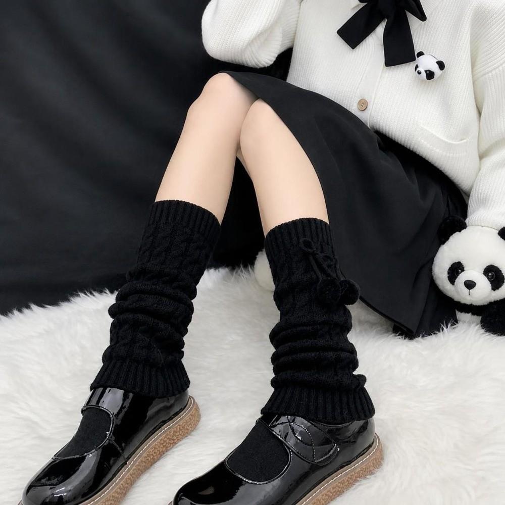 Knitted Thigh Socks Solid Color Winter Warm Socks Lolita Leg Warmer  For Women
