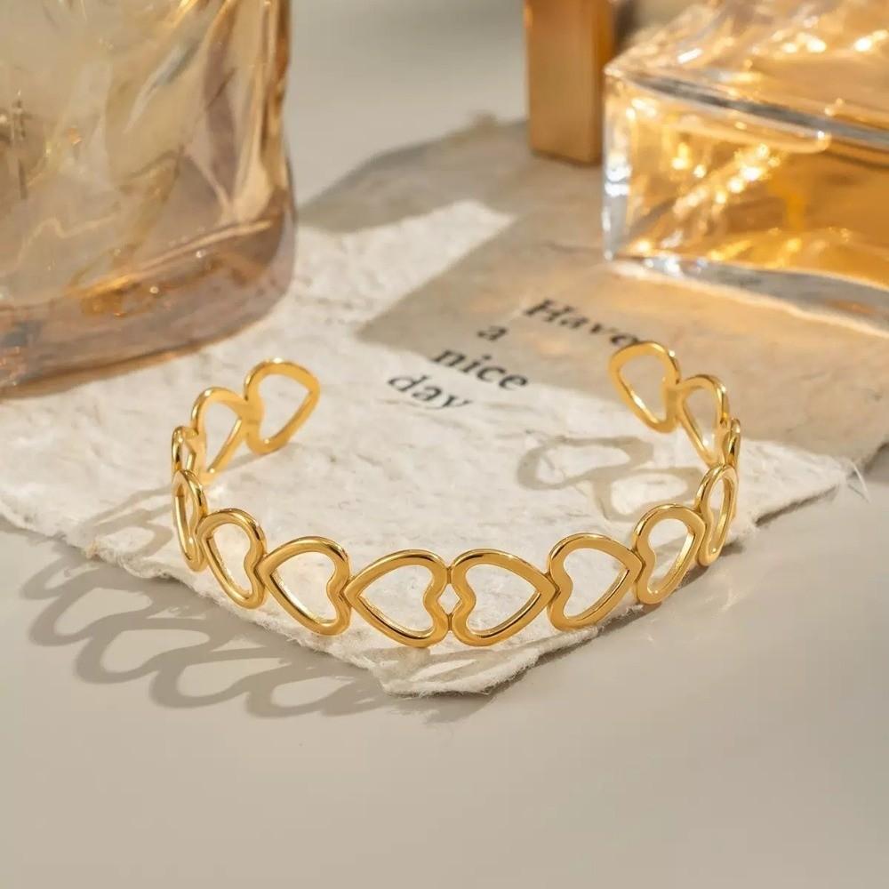 Gold Color Square Link Bracelet Hollow Out Women Bangle Open Cuff Bracelet  Wedding Jewelry Gift