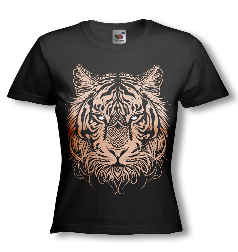 

Ladies Fitted T-shirt: Big Cat Tribal Tiger Flock Print 4XL