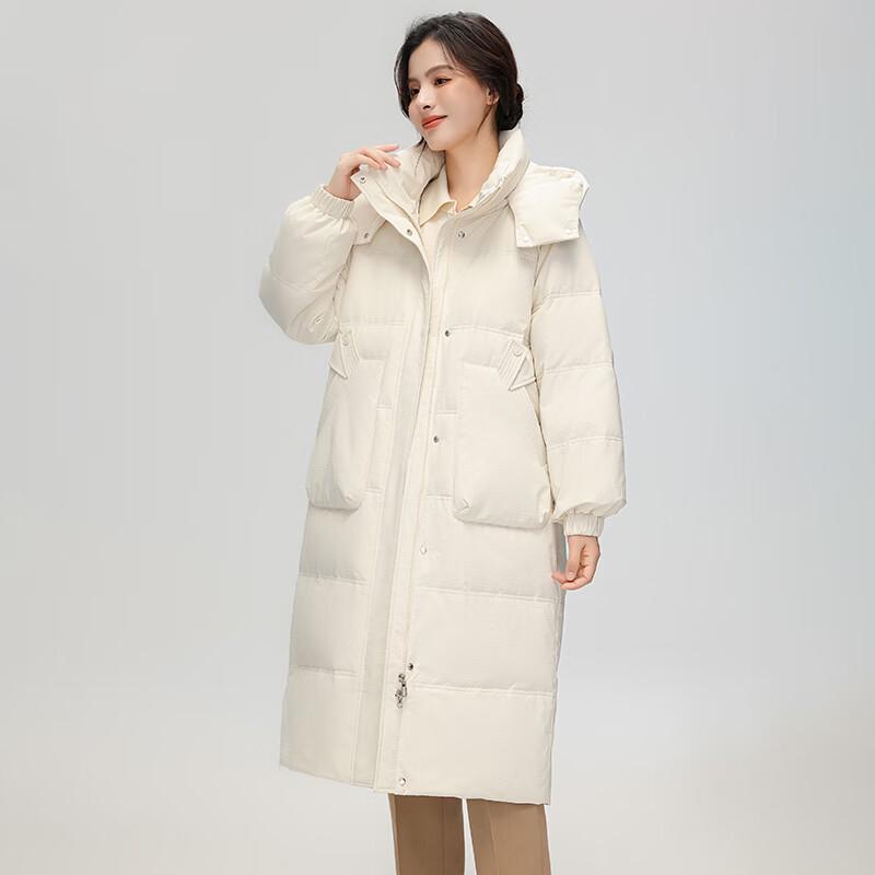 SNOWFLYING Women's Loose Fit Hooded Duck Down Jacket